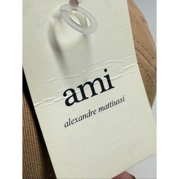 AMI Paris Logo-Embroidered Baseball Cap Unisex Tan Red Logo One Size Adult* Note